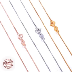 100% Pure 925 Sterling Silver 1mm Box Chain Necklace Fit Pendant,925 Silver Fine Jewelry For Women Men 40cm,45cm,50cm,55cm,60cm
