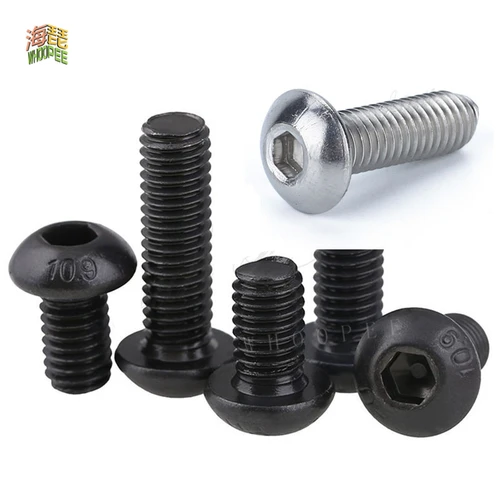 Imagen 2 del producto 5/50pc M2 M2.5 M3 M4 M5 M6 M8 304 A2-70 Acero inoxidable grado negro 10,9 ISO7380 hexágono cabeza hueca botón Allen tornillo