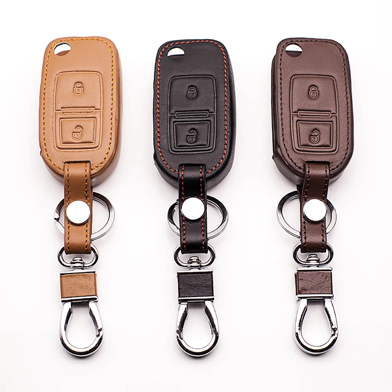 High quality Top layer leather key cover case For VW Amarok Polo Golf MK4 MK5 Bora Jetta for Skoda Seat Altea Alhambra 2 buttons