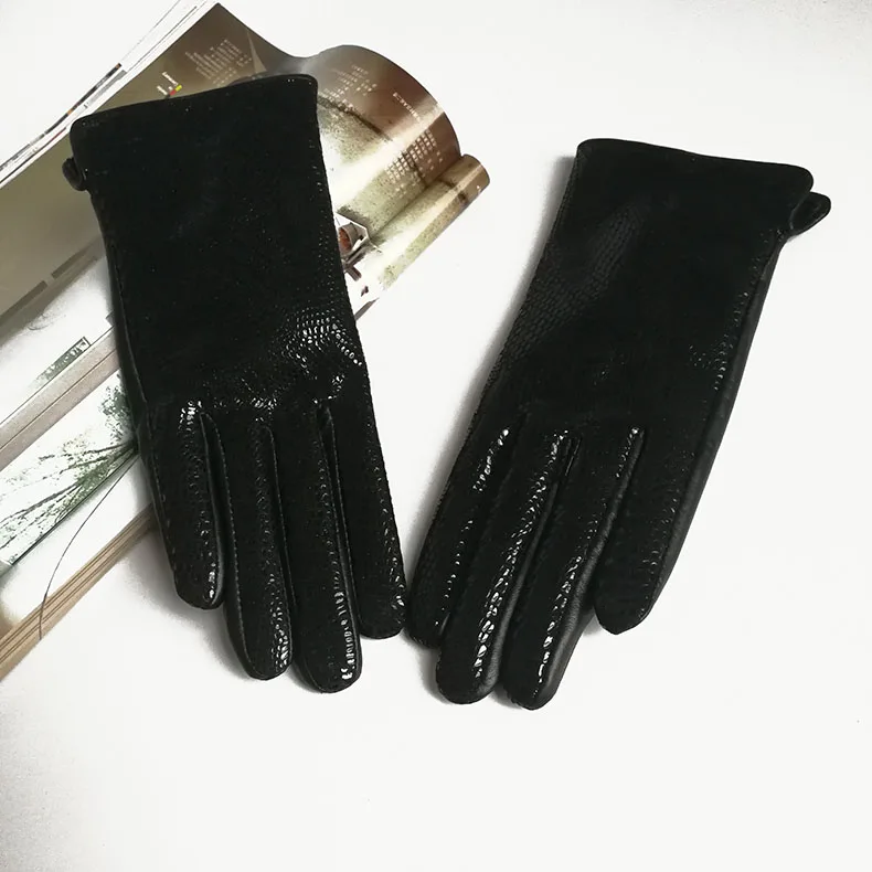 Women's Autumn Winter Lizards Genuine Leather Glove Female Sheepskin Leather Touchscreen Driving Riding Glove R1576