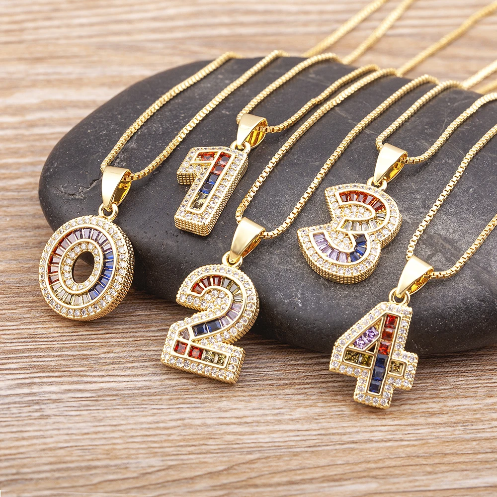 Hot Sale Colorful New Arabic 0-9 Rhinestone Numbers Necklace Charm Beads Crystal Digital Pendant Women Men Party Jewelry Gifts