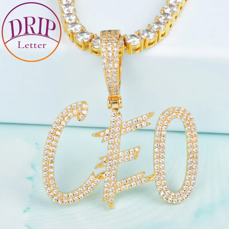 Drip Letter Custom Name Necklace for Women Solid Back Sharp Cursive Letters Personalized Pendant Charms Hip Hop Fashion Jewelry