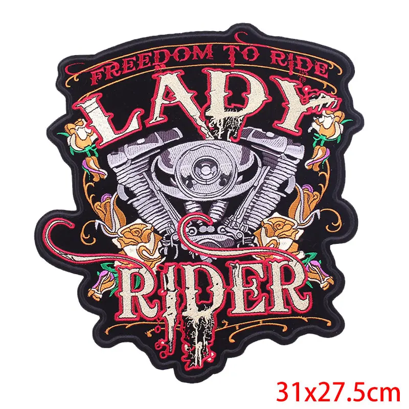 Rose Skull Big Patch Motorcycle Embroidered Patches For Clothes Stickers Biker Patches Hippie Patch Applique Jacket Accessories