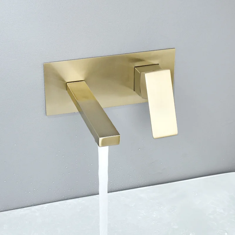 

Wall-mounted Concealed Squar Basin Faucet With Pre-embedded Box Brushed Gold Hot Cold Water Washbasin Mixer Tap Sink Faucet