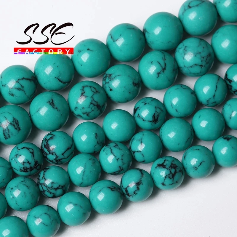 Synthetic Green Turquoises Beads Round Loose Stone Bead For Jewelry Making DIY Bracelet Accessories 15'' 4/6/8/10/12mm Wholesale