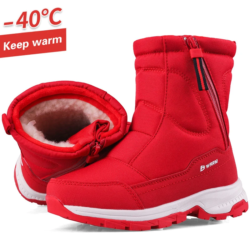 Winter Children Thicken Snow Boots Non-slip Plush Warm Boys Girls Casual Cotton Shoes Oxford Cloth Waterproof Wearable Booties