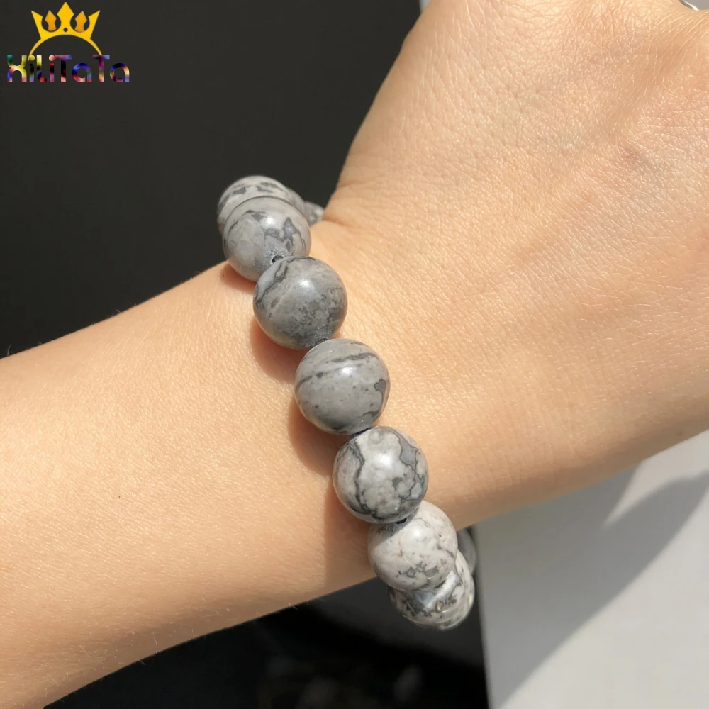 Natural Stone Beads Grey Map Jaspers Round Loose Beads For Jewelry DIY Making Bracelet Accessories 15\'\' Pick Size 4 6 8 10 12mm