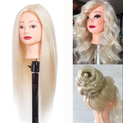 85% Real Human Hair Training Head for Dolls Hairstyles Braid Hairdressing Mannequin Heads 60cm Stand For Hairdressers