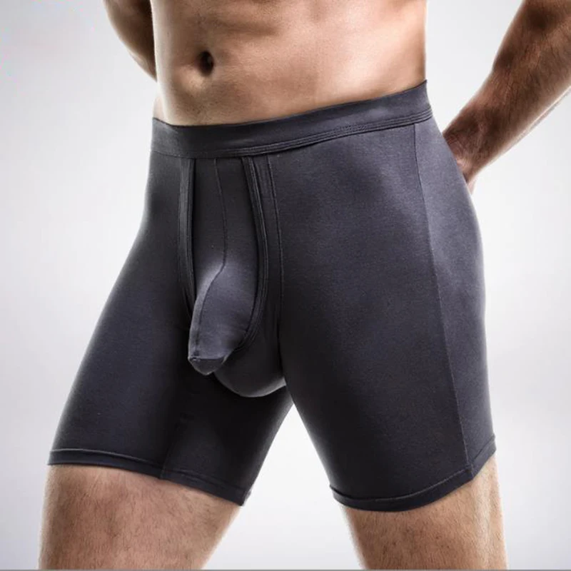 ¡Sexy! Bóxer deportivo de pierna larga para hombre, ropa interior de fibra transpirable, bolsa Sexy, novedad