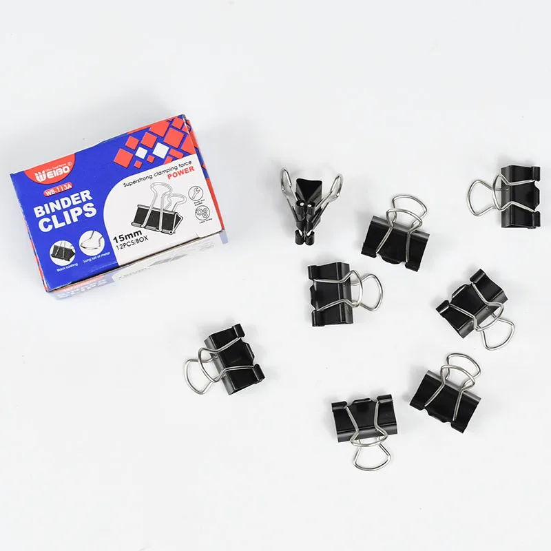 113A Metal Binder Clips Black Clips 12Pcs Home Office Books File Paper Clip Food Clips Strong clamping force Easy classification