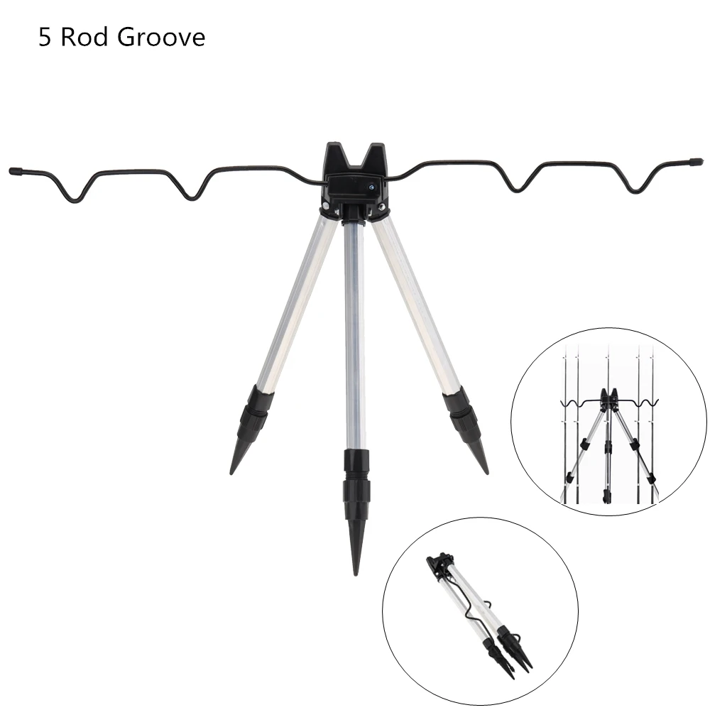 

Aluminum Alloy Telescopic 5 / 7 Groove Fishing Rod Holder Portable Collapsible Tripod Stand Sea Fishing Pole Bracket