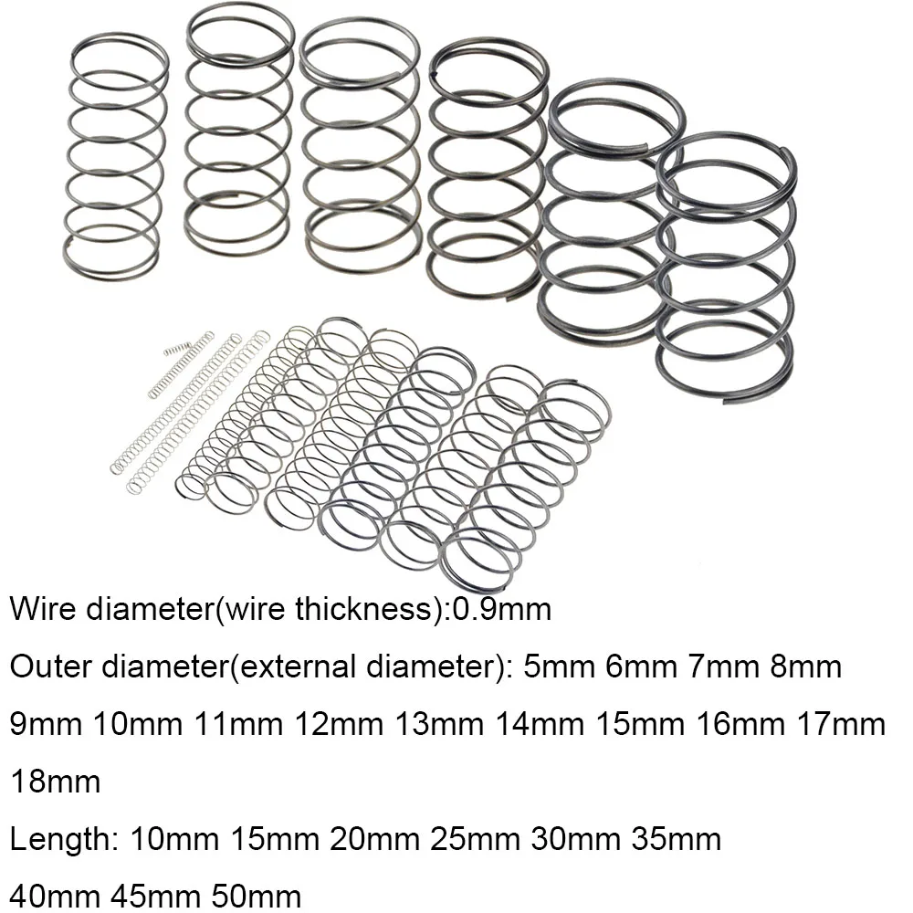 10PCS 0.9*5 6 7 8 9 10 11 12 18*10-50mm Spring Steel Small Compression Release Mechanical Return Spring Pressure Spring OD 5mm