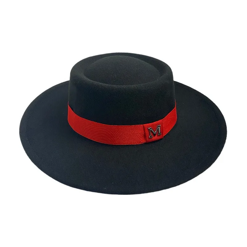 Simple Black bowler hat ladies elegant retro style British woolen jazz hat autumn and winter solid color Panama hat