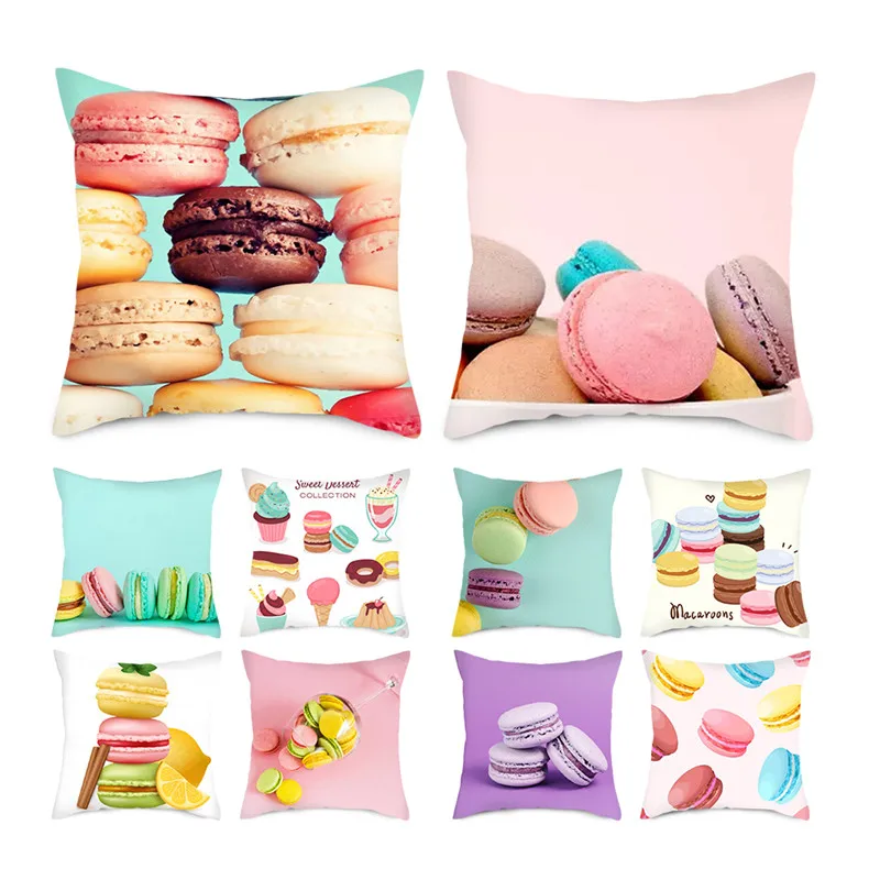 Delicious Food Biscuits Cake Print Decor Pillow Cover Polyester Cushion Cover for Dessert Shop Home Sofa Decoration Pillow Case