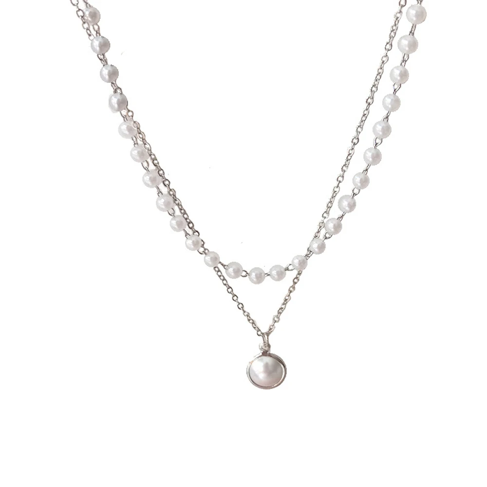 SUMENG 2024 Neue Mode Kpop Perle Choker Halskette Nette Doppel Schicht Kette Anhänger Für Frauen Schmuck Mädchen Geschenk – Detail 10