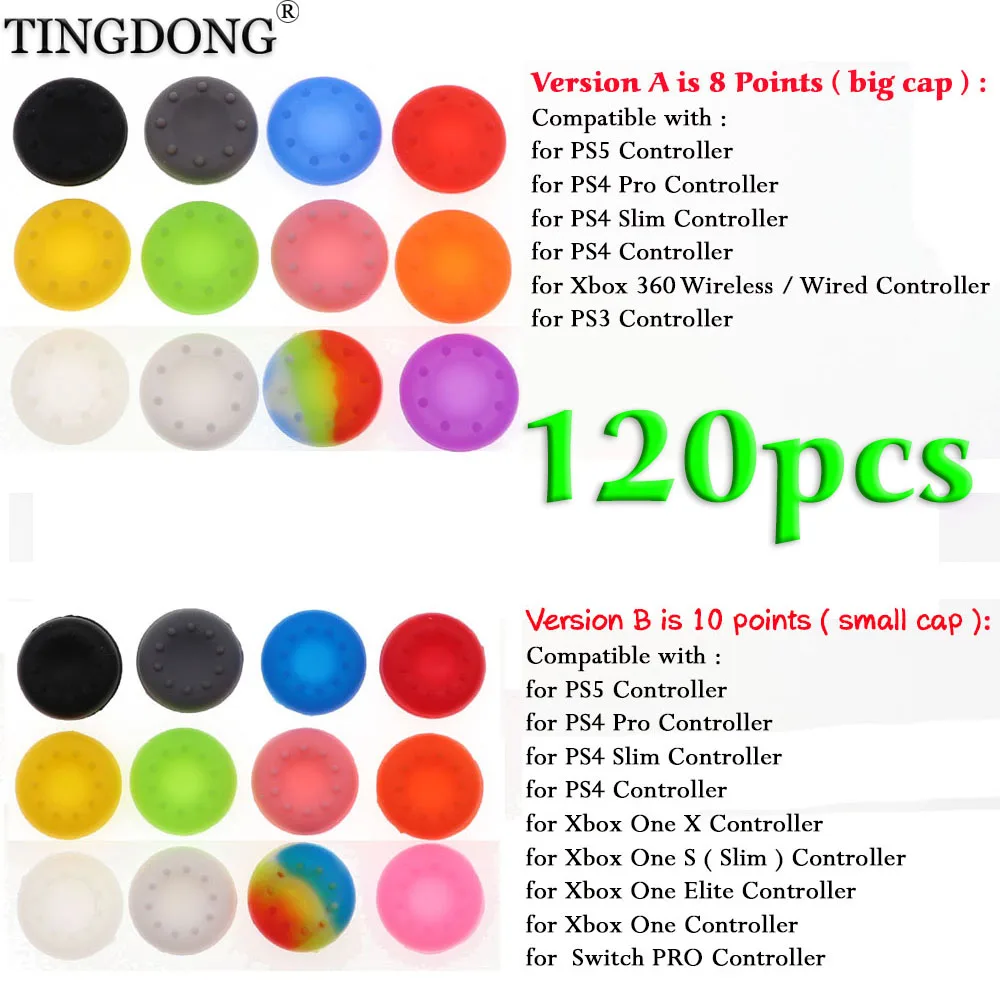 120Pcs Silicone Analog Thumb Stick Grips for PS5 PS4 PS3 for Xbox One Series Elite S X Controller Thumbstick Caps Grips