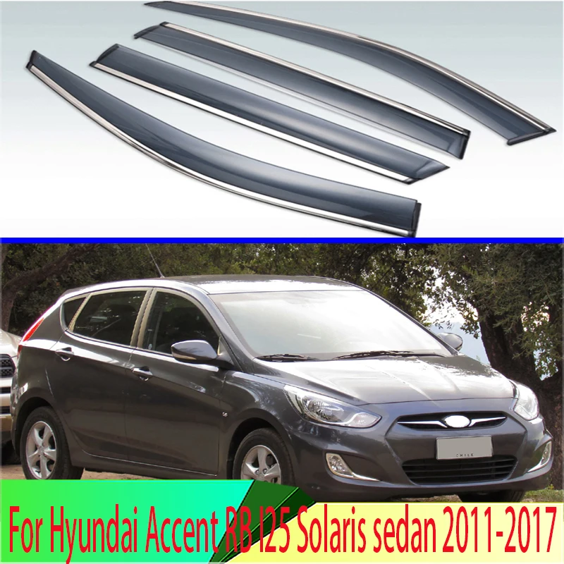 

Для hyundai Accent RB I25 Solaris sedan 2011-2017 пластиковый внешний козырек вентиляционные Шторы окно Защита от солнца и дождя дефлектор 4 шт