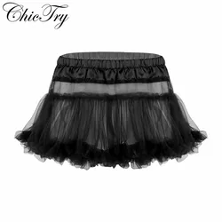 Sexy Mens Sissy Skirt Satin Elastic Waistband Frilly Ruffled Soft Tulle Layered skirt Short Mini Tutu Exotic Skirt