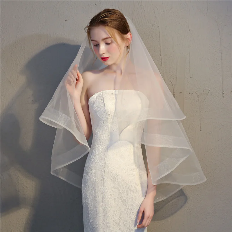 Vendita Calda Breve Velo Da Sposa 2 Strati Da Sposa Maglia Velo Con Pettine Velo Da Sposa Avorio Velo A due Strati Semplice stile Accessori Da Sposa