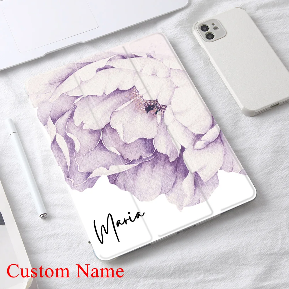 

Custom Name Purple Flower Case for iPad 10.9 Air 4 2020 Smart Cover for iPad 9.7 6th 10.2 8th Generation Mini 5 6 12.9 iPad Pro