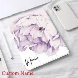 Custom Name Purple Flower Case for iPad 10.9 Air 4 2020 Smart Cover for iPad 9.7 6th 10.2 8th Generation Mini 5 6 12.9 iPad Pro