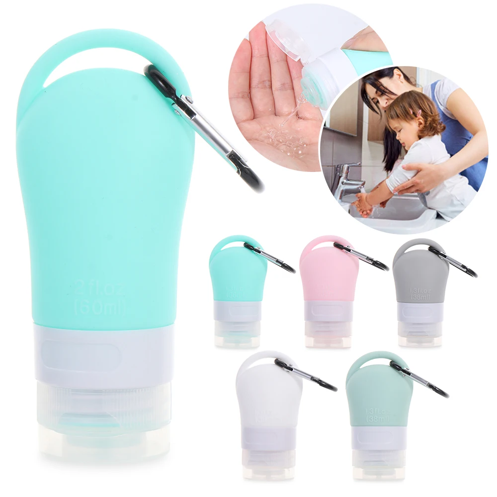 38/60ML Portable Mini Silicone Refillable Bottle Travel Tube With Keychain Hook For Lotion Points Shampoo Squeeze Container