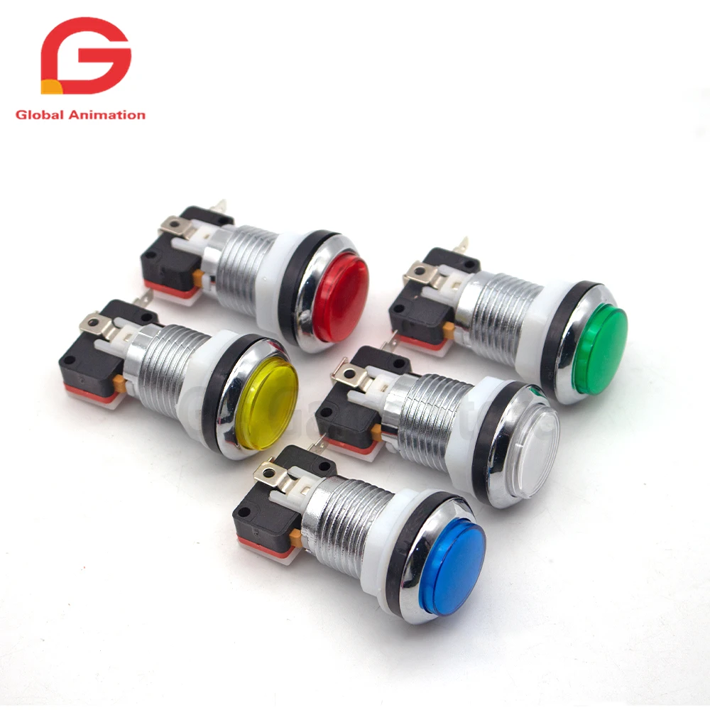 10 pcs lots 28mm Silver Chrome plating push Button with 12V Super bright LED Lamp Microswitch for Arcade Fighting Games Projects