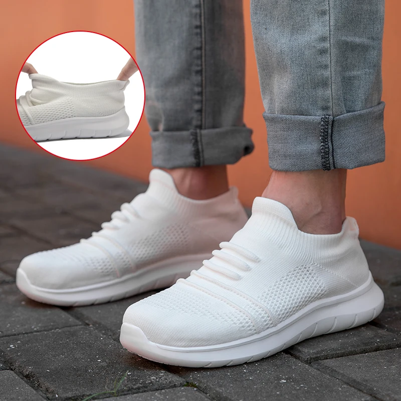 Men Sneakers Slip-on Men Sport Shoes Outdoor Walking Footwear Lightweight Knit Breathable Shoe Non-Slip Sock Shoes Big Size 50