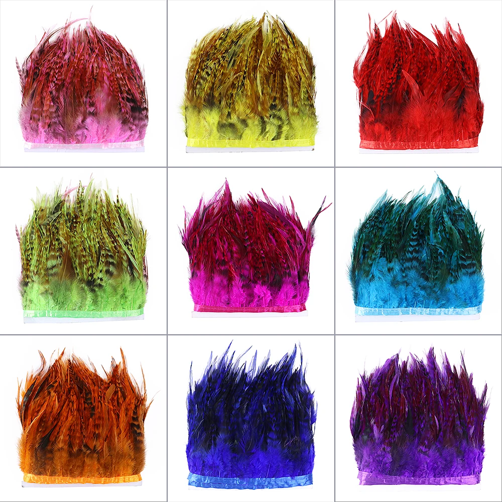 1 Meter Dyed Chicken Rooster Tail Cock Schlappen Feather Trims Ribbon 10-15cm Party Skirt Dress Costume Decoration Accessory