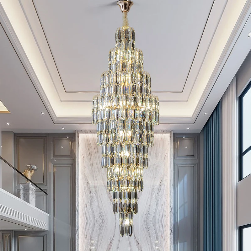 

Smoke Gray Crystal Chandelier Deluxe Living Room Lamp Hotel Duplex Building Decorative Stair Long Chandelier