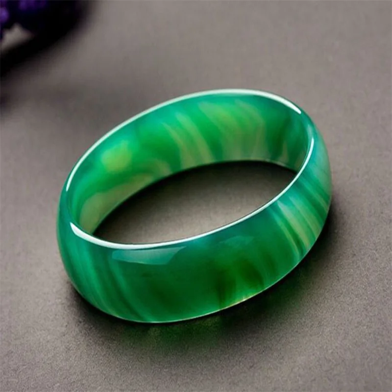 Hot selling natural hand-carve Jade Emerald green chalcedony thickened Baranglet 56-66mm bracelet fashion Men Women Luck Gifts