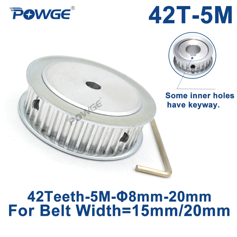 

POWGE 42 Teeth HTD 5M Synchronous Timing Pulley Bore 6/6.35/8/10/12/14/15/16/17/19/25mm for Width 15/20mm HTD5M Gear 42Teeth 42T