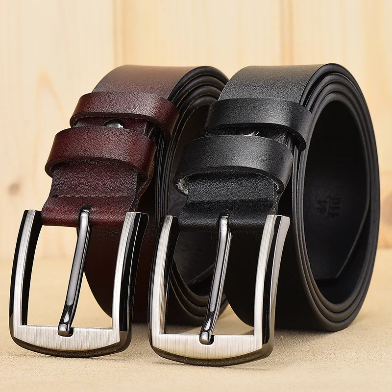 peikong Brand Genuine Men's Leather Fashion Belt Alloy Material Pin Buckle Business Retro Men's Jeans Wild High Quality Belts