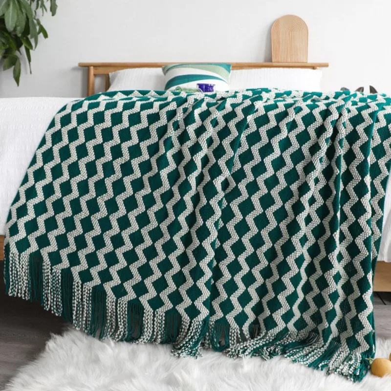 

Nordic Knitted Wave Blanket Sofa Throw Blanket With Tassels Travel TV Nap Blankets Air Condition Blankets Bed Towel Decorative