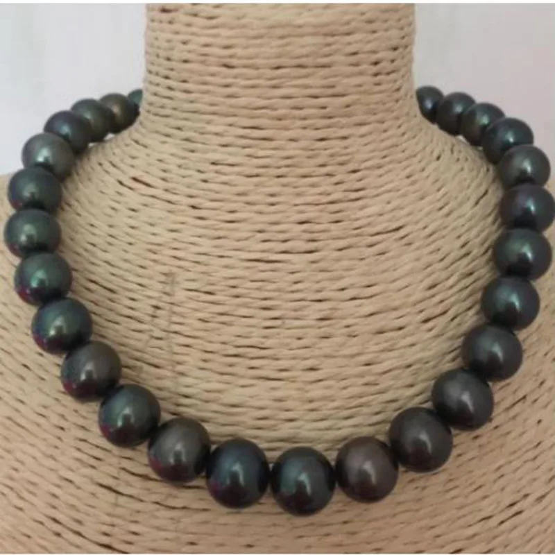 11-12mm freshwater black green pearl necklace 18inch 925silver