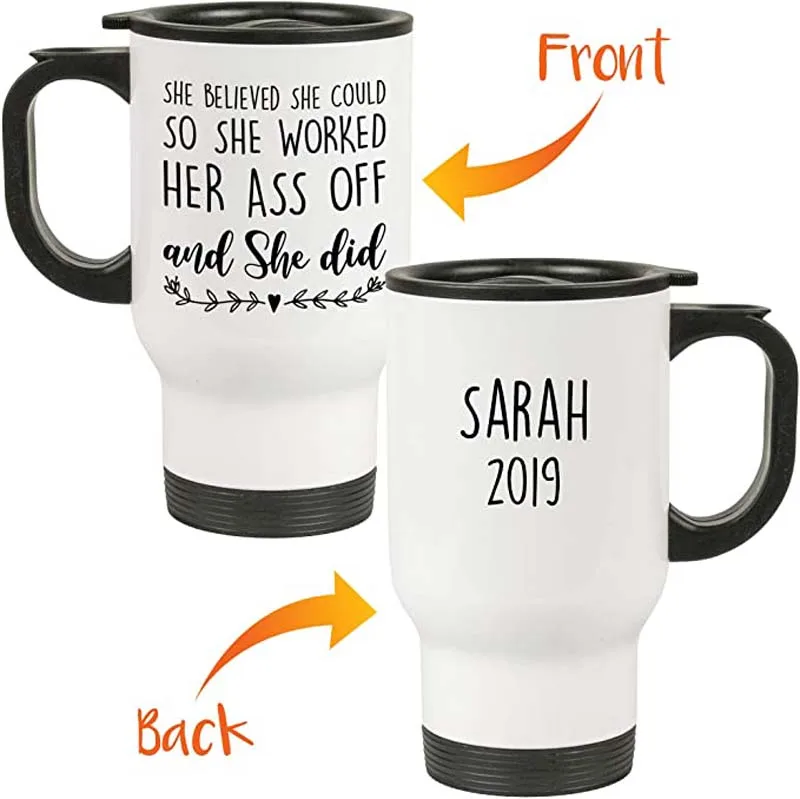 Personalized Custom Name She Believed She Could So She Did - Graduation and Congratulation Gifts for Her Travel Mug - 14oz Insul