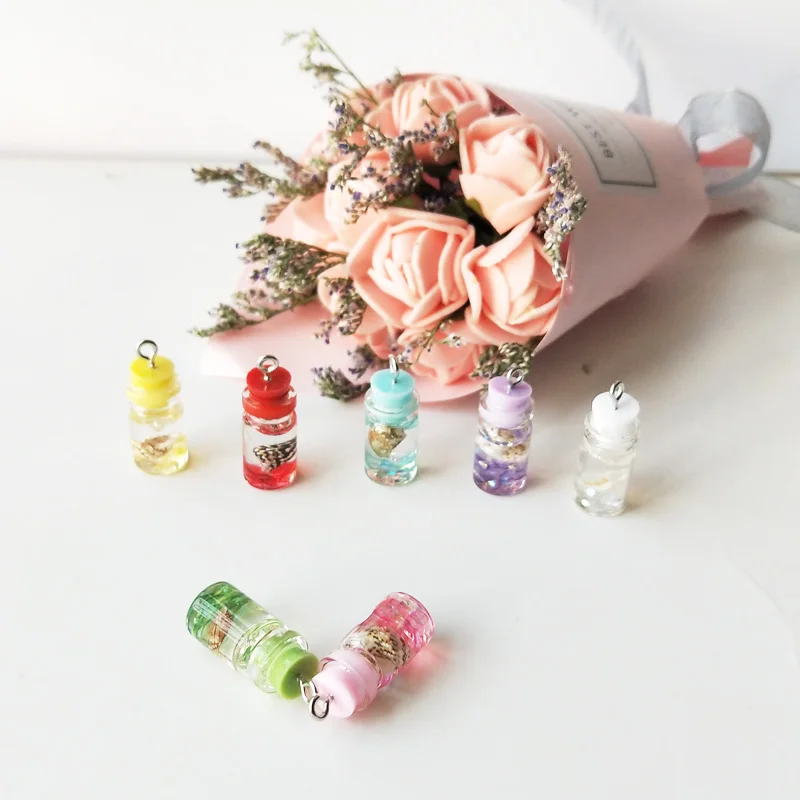 10pcs Resin Drifting Bottle Charms Pendants Make Wish Bottle Charms Earring Keychain Pen Decor Floating DIY Jewelry Accessories