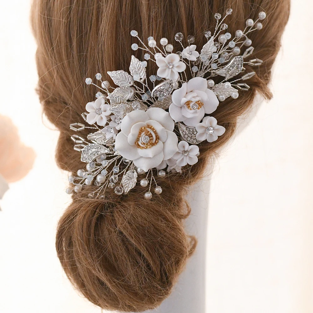 HP320 tocado nupcial de flores, accesorios para el cabello de boda, peine de perlas para niña, adornos para el cabello de dama de honor, tocado de joyería al por mayor