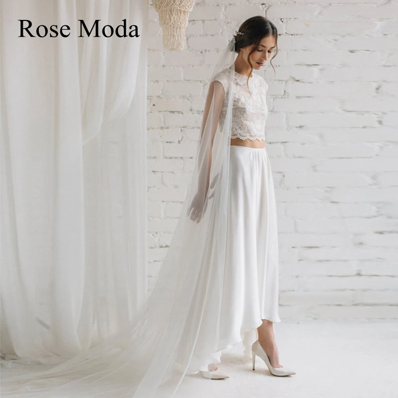 Rose Moda Sleeveless Two Pieces Lace Boho Wedding Dress High Low Skirt Reception Dress Custom Make