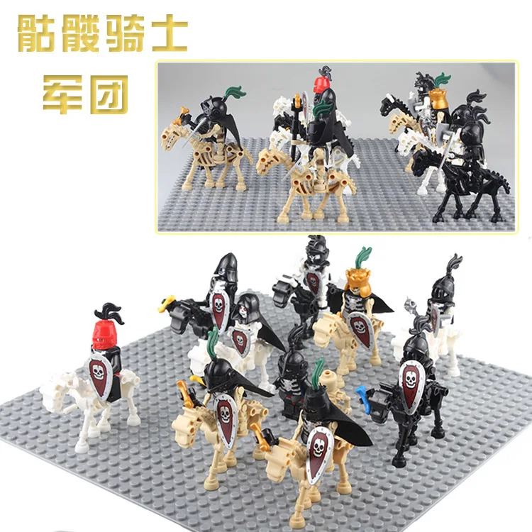 10Pcs/set Medieval Skeleton Knight Building Blocks Undead Soldier Horse Action Figure DIY Assembling Bricks Toys for Children