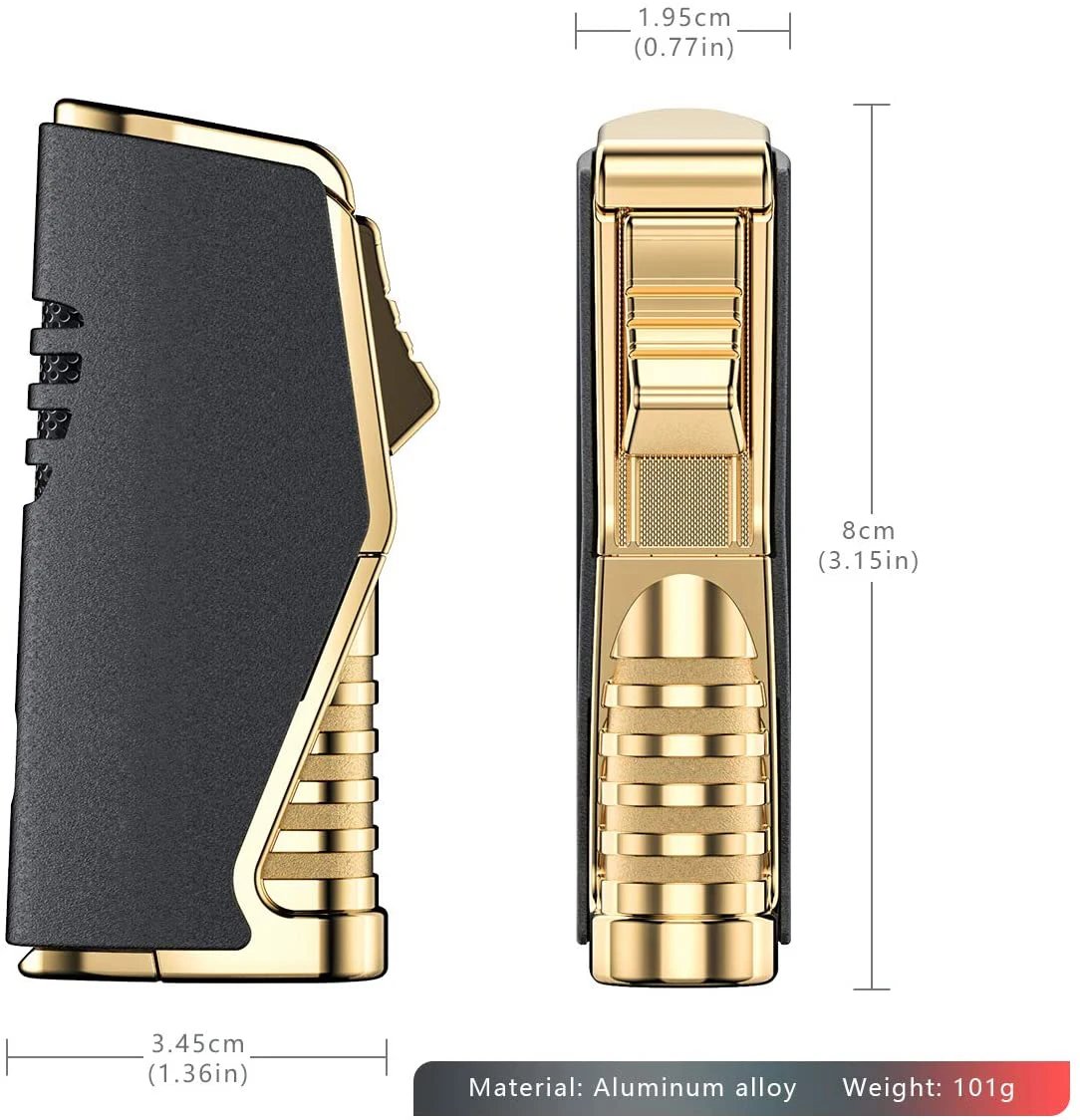 Jobon Metal Triple Torch Jet Lighter With Cigar Cutter Windproof Blue Flame Gadgets For Men Gift Without Gas