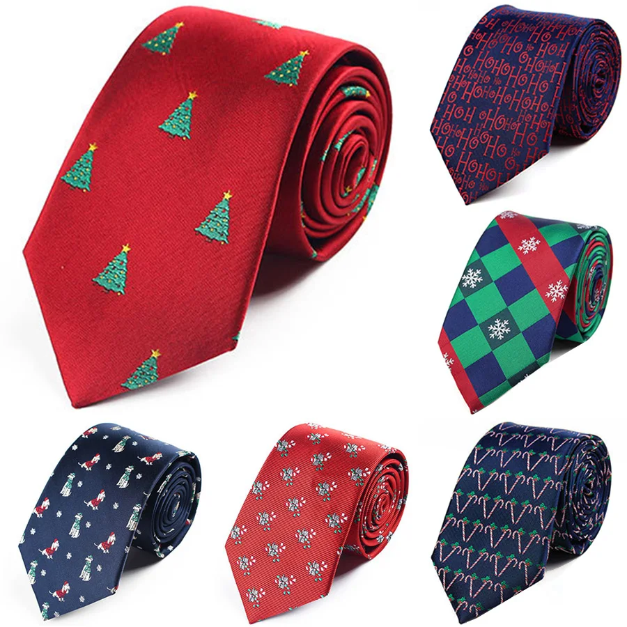 GUSLESON-Corbata clásica de Navidad para hombre, tejido Jacquard de seda, corbatas rojas de calidad, árbol, nieve, temática, corbata para regalo de boda, 7,5 cm