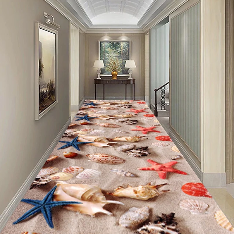 

Beach Shells Print Living Room Area Rug Hallway Corridor 3D Carpet Cobbles Starfish Conch Kids Bedroom Rug Kitchen Mat Doormat