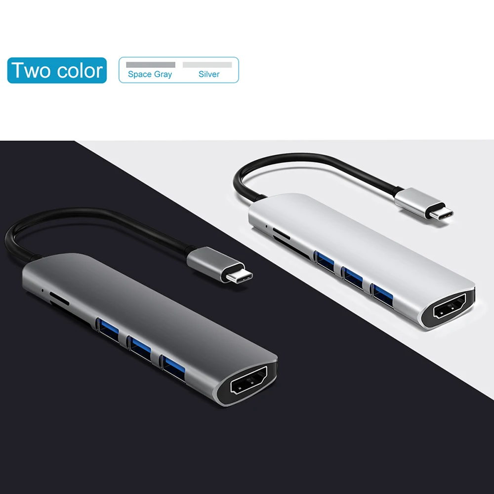 Adaptador USB 3,1 tipo C a HDMI, Hub 4K Thunderbolt 3 con Hub 3,0, ranura para lector SD TF, PD para MacBook Pro/Air/Huawei Mate