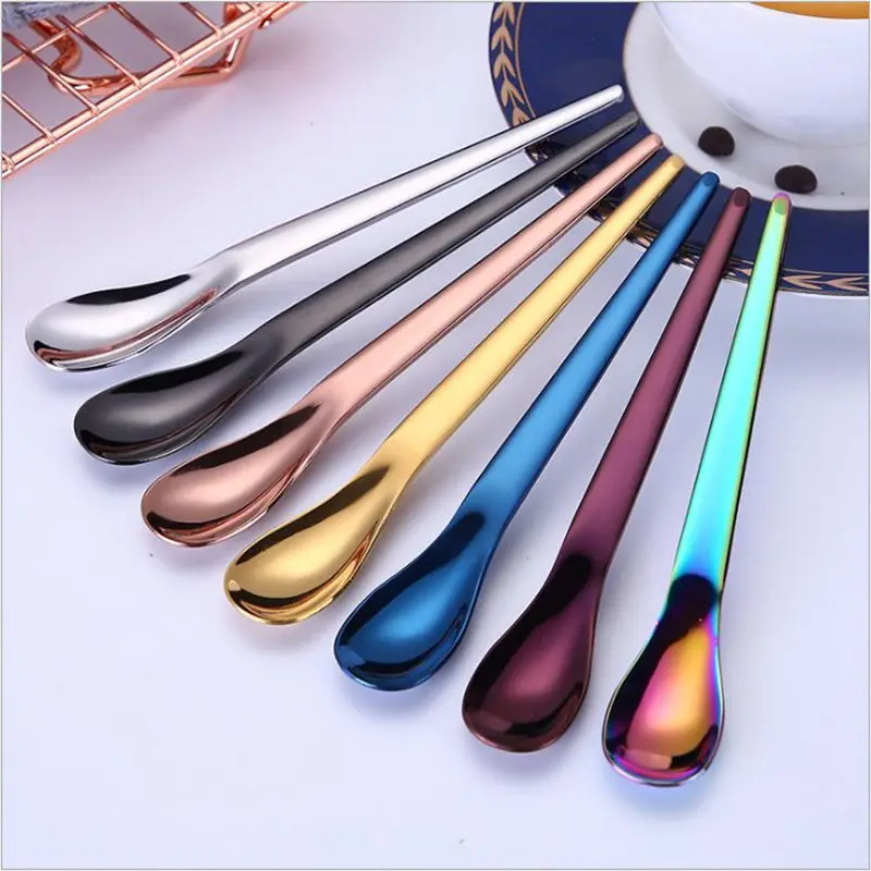 304 Stainless Steel Coffee Spoon, Stirring Spoon, Titanium Plated, Ice Cream, Dessert, Japanese Style, Small Spoon, New, 5Pcs