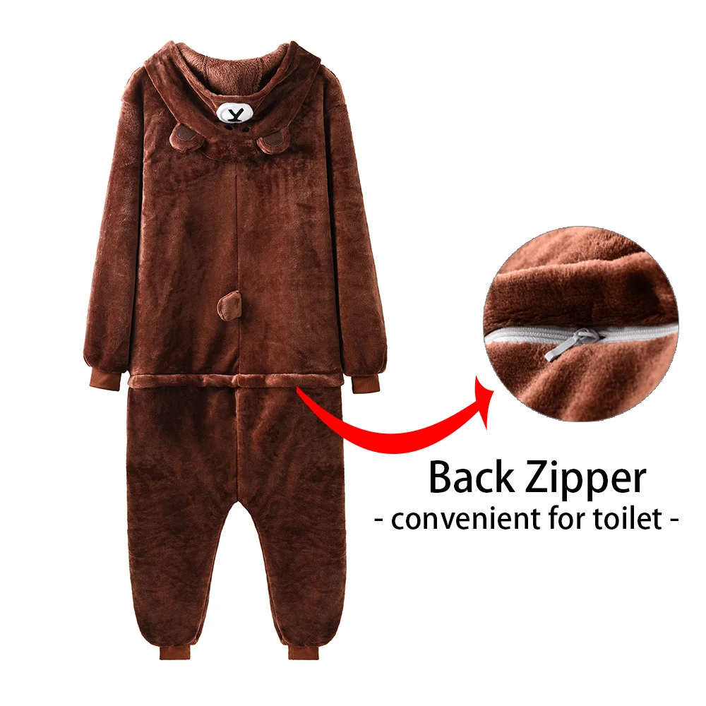 Bär Onesie Frauen Männer Kigurumis Tier Pyjama Cartoon Hausschuhe Festival Homewear Winter Warme Anzug Zipper Taste Overalls