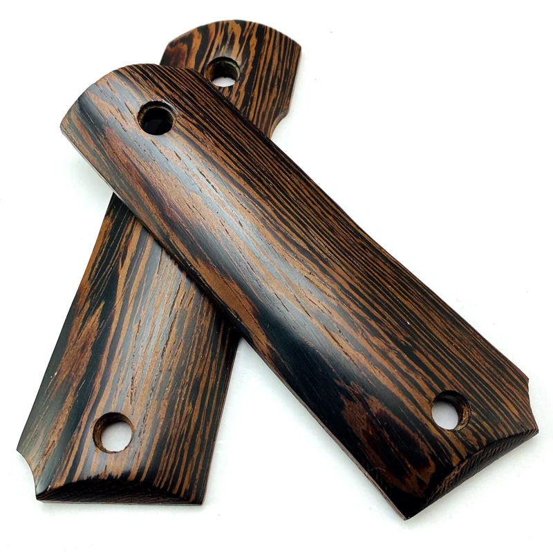 2Pieces Gun 1911 Non-slip Handle Patches Natural Wenge Wooden Textured Handle Grips Patch Custom Grips CNC Gun Handle Grips