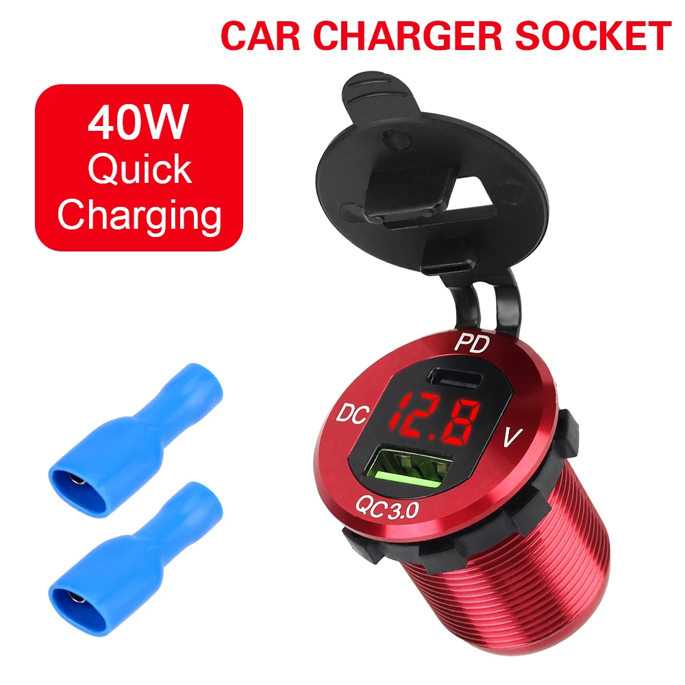 

Charger Socket For Car RV Truck Motorcycle Yacht 40W PD Type-C QC3.0 USB Power Outlet Adapter 12-24V Quick Charge