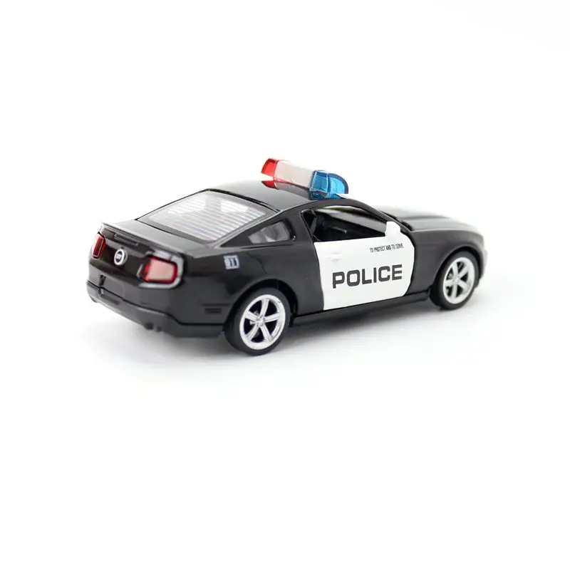 Diecast Metal Toy Car Model 1:43 Scale Ford Mustang GT Police Pull Back Doors Openable Educational Collection Gift Kid Match Box