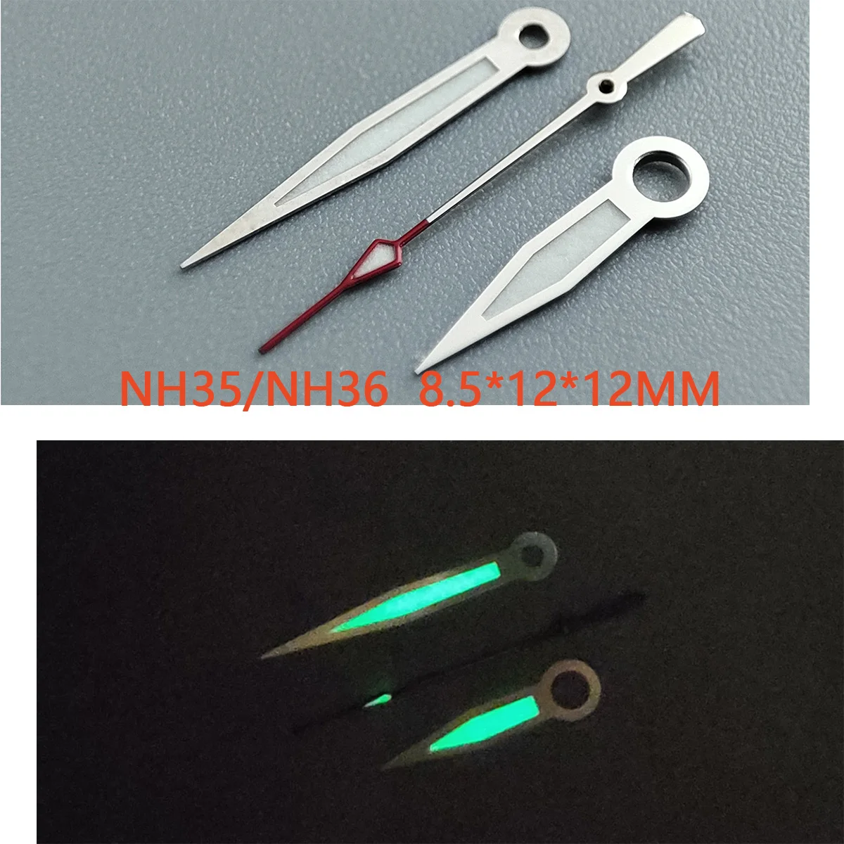 Watch accessories watch pointer NH35 hands silver hands  green super luminous, suitable for NH35, NH36 movement NO.19